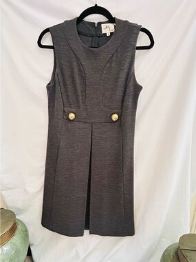 Milly Sleeveless Charcoal Shift Dress with Gold-Tone Buttons